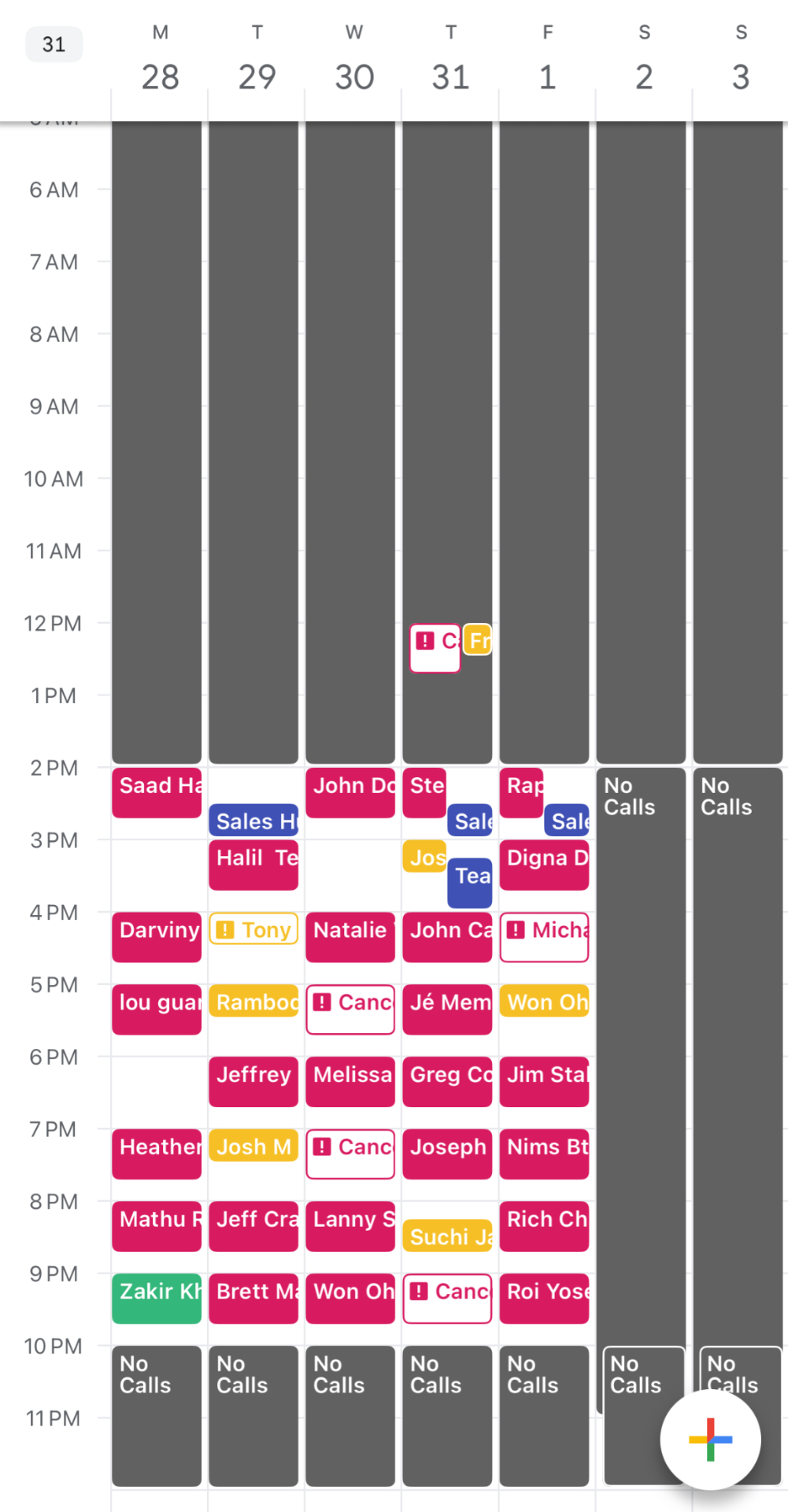 Fully booked calendar of sales calls