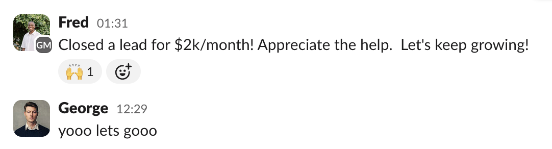 Fred, closed a lead for $2k/month